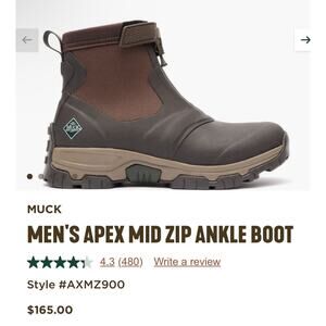 Men’s original MUCK BOOTS APEX MID ZIP ANKLE BOOT BROWN Size 14 NWT NO BOX $165
